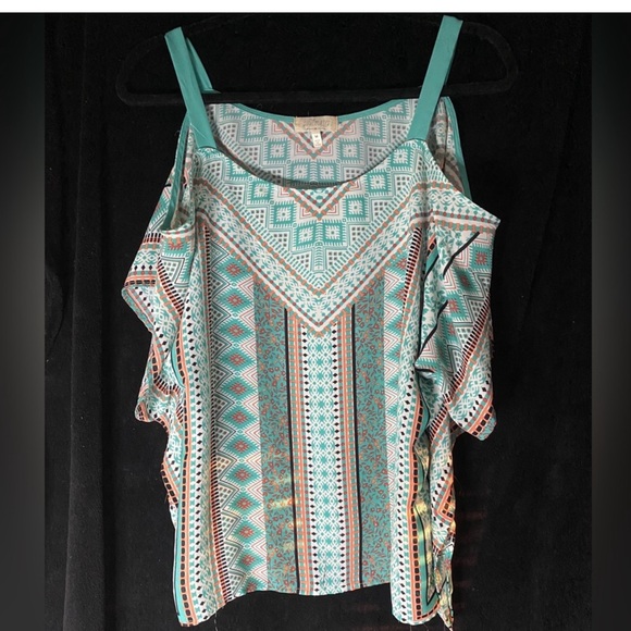 Soulmates Teal and Orange Patterned Shoulders Showing - Picture 1 of 3